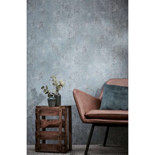 Vakolt fal hatású patinás koptatott felületű vintage struktúrminta szürke kék és szürkéskék tónus fémes hatás tapéta