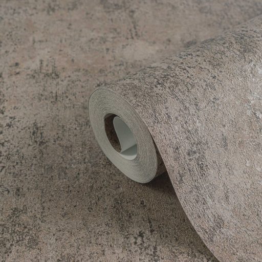 Vakolt fal hatású patinás koptatott felületű vintage struktúrminta meleg földszínek - szürkésbarna és szürke tónus fémes hatás tapéta