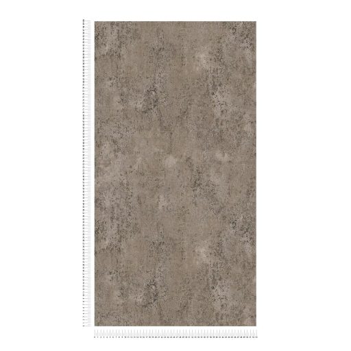 Vakolt fal hatású patinás koptatott felületű vintage struktúrminta meleg földszínek - szürkésbarna és szürke tónus fémes hatás tapéta