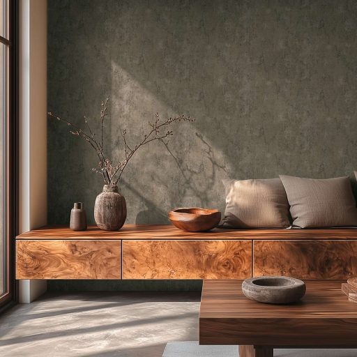 Vakolt fal hatású patinás koptatott felületű vintage struktúrminta meleg földszínek - szürkésbarna és szürke tónus fémes hatás tapéta