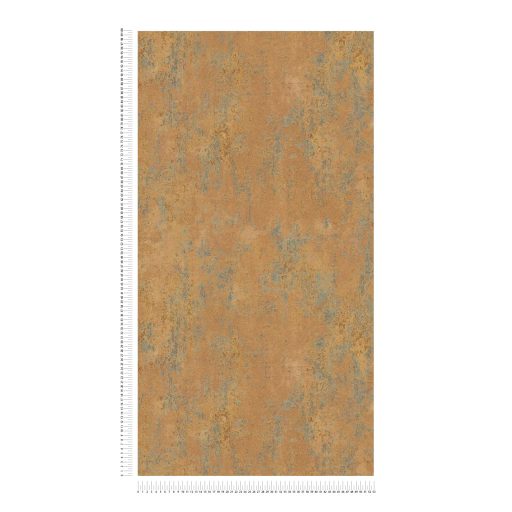 Vakolt fal hatású patinás koptatott felületű vintage struktúrminta terrakotta és ezüstös szürke/türkiz tónus fémes hatás tapéta