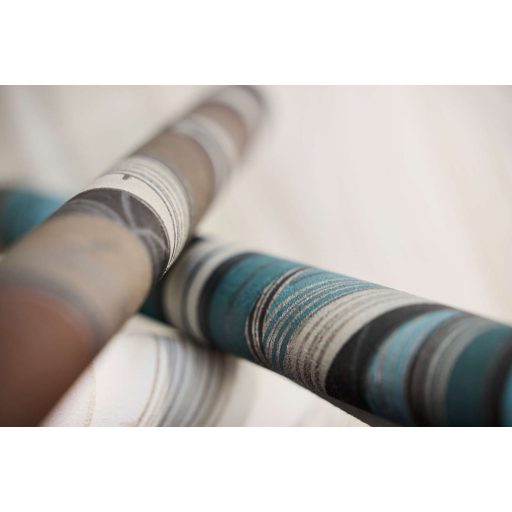 Kortárs organikus design - Absztrakt színes levélminta türkiz szürke kék és ezüst tónus fémes hatás tapéta