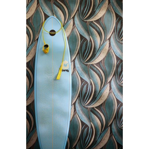 Kortárs organikus design - Absztrakt színes levélminta türkiz szürke kék és ezüst tónus fémes hatás tapéta