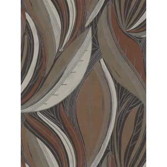   Kortárs organikus design - Absztrakt színes levélminta meleg barna terrakotta szürke fehér és ezüst tónus fémes hatás tapéta