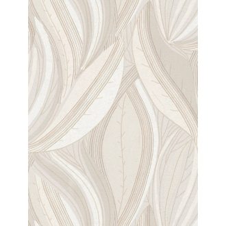   Kortárs organikus design - Absztrakt levélminta bézs ecru és homokszín tónus fémes hatás tapéta