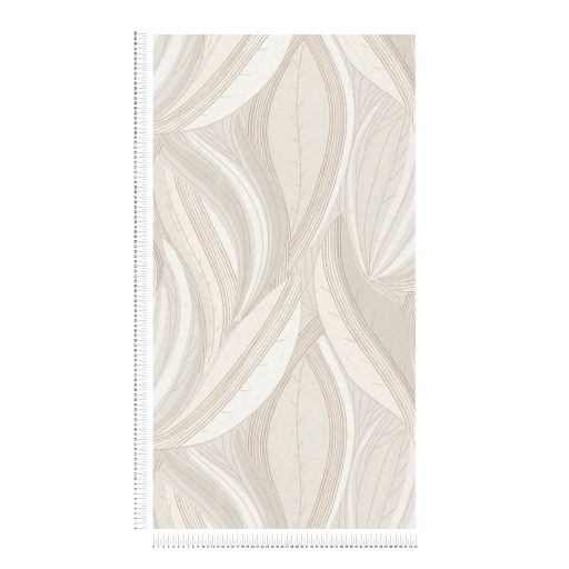 Kortárs organikus design - Absztrakt levélminta bézs ecru és homokszín tónus fémes hatás tapéta