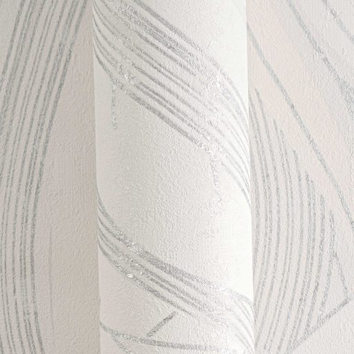 Kortárs organikus design - Absztrakt monokróm levélminta fehér és ezüstszürke tónus fémes hatás tapéta