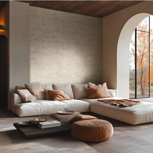 Légies álomszerű és festői felhőmintázat impresszionista stílusjegyekkkel krém bézs és arany tónus fémes hatás tapéta