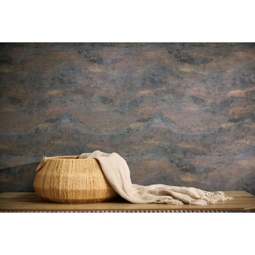 Légies álomszerű és festői felhőmintázat impresszionista stílusjegyekkkel szürke türkiz terrakotta és arany tónus fémes hatás tapéta