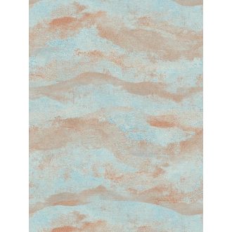   Légies álomszerű és festői felhőmintázat impresszionista stílusjegyekkkel pasztell türkizkék korall és rézszín tónus fémes hatás tapéta