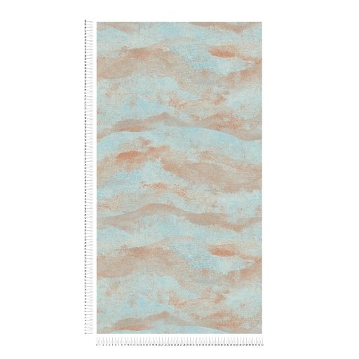 Légies álomszerű és festői felhőmintázat impresszionista stílusjegyekkkel pasztell türkizkék korall és rézszín tónus fémes hatás tapéta