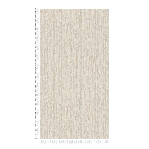 Függőleges vonalak törésével kialakított texturált absztrakt minta lágy bézs és krémszín tónus fémes hatás tapéta