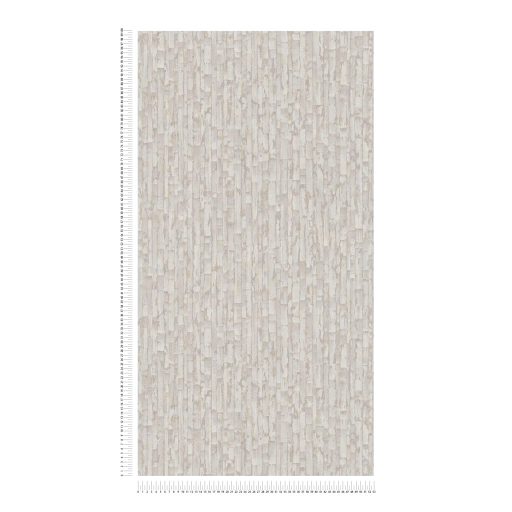 Függőleges vonalak törésével kialakított texturált absztrakt minta szürke szürkésbézs és bézsarany tónus fémes hatás tapéta