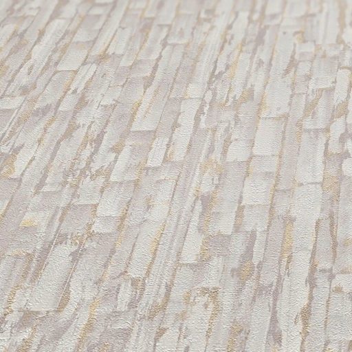 Függőleges vonalak törésével kialakított texturált absztrakt minta szürke szürkésbézs és bézsarany tónus fémes hatás tapéta