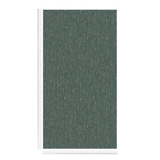 Függőleges vonalak törésével kialakított texturált absztrakt minta mélyzöld és ezüst tónus fémes hatás tapéta