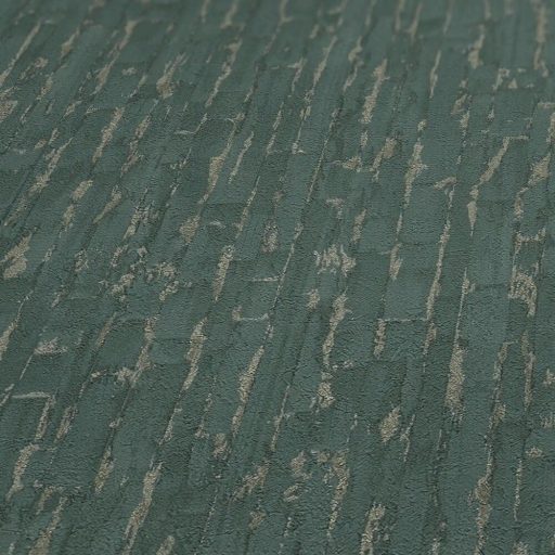 Függőleges vonalak törésével kialakított texturált absztrakt minta mélyzöld és ezüst tónus fémes hatás tapéta