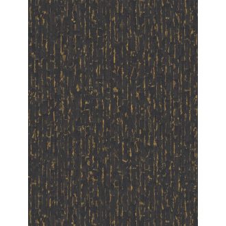   Függőleges vonalak törésével kialakított texturált absztrakt minta fekete és arany tónus fémes hatás tapéta