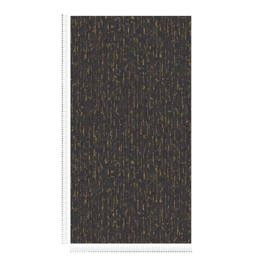 Függőleges vonalak törésével kialakított texturált absztrakt minta fekete és arany tónus fémes hatás tapéta