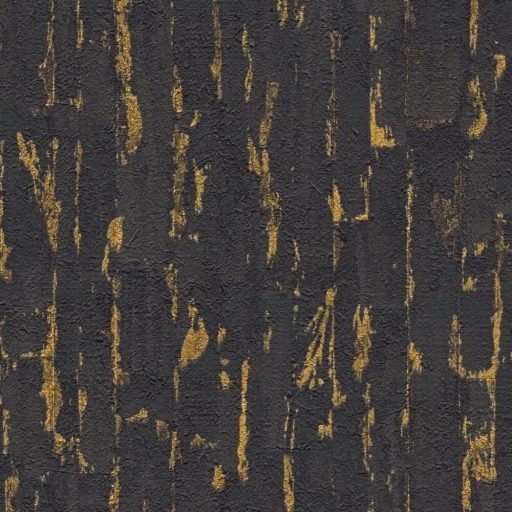 Függőleges vonalak törésével kialakított texturált absztrakt minta fekete és arany tónus fémes hatás tapéta