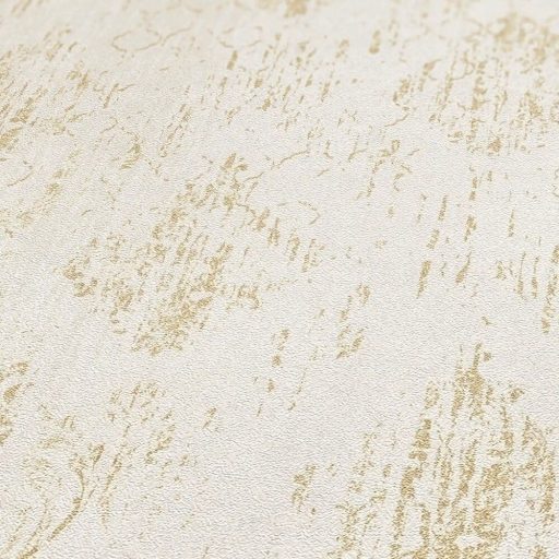 Koptatott vintage hatású klasszikus barokk minta modern átiratban krémfehér és halvány arany tónus fémes hatás tapéta