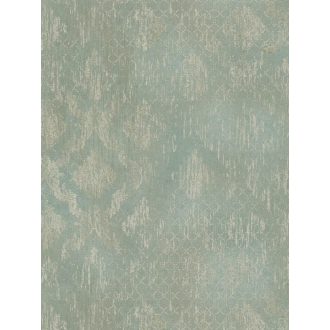   Koptatott vintage hatású klasszikus barokk minta modern átiratban menta pasztellzöld és krémfehér tónus fémes hatás tapéta