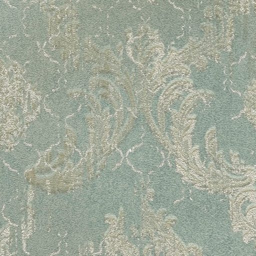 Koptatott vintage hatású klasszikus barokk minta modern átiratban menta pasztellzöld és krémfehér tónus fémes hatás tapéta