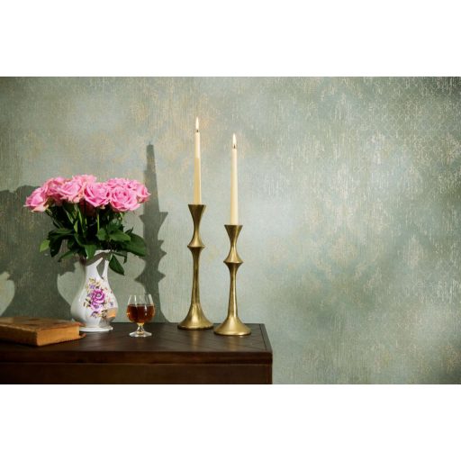 Koptatott vintage hatású klasszikus barokk minta modern átiratban menta pasztellzöld és krémfehér tónus fémes hatás tapéta