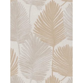   Természetes elegancia - légies stilizált pálmalevél motívum krémfehér lágy bézs és bézsarany tónus finom fény tapéta