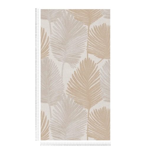 Természetes elegancia - légies stilizált pálmalevél motívum krémfehér lágy bézs és bézsarany tónus finom fény tapéta