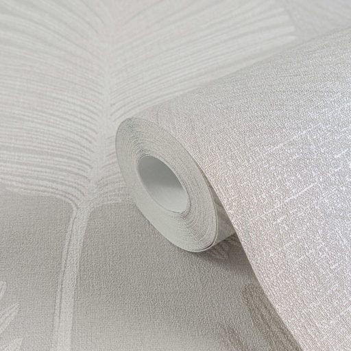 Természetes elegancia - légies stilizált pálmalevél motívum krémszürke szürke és ezüstös-szürke tónus finom fény tapéta