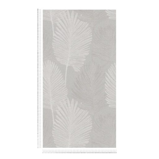 Természetes elegancia - légies stilizált pálmalevél motívum krémszürke szürke és ezüstös-szürke tónus finom fény tapéta