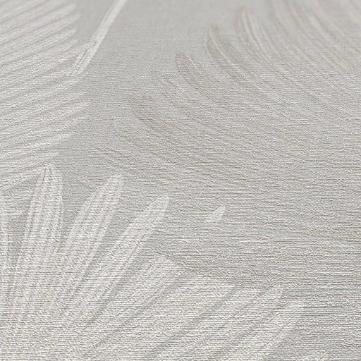 Természetes elegancia - légies stilizált pálmalevél motívum krémszürke szürke és ezüstös-szürke tónus finom fény tapéta