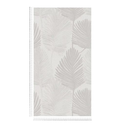Természetes elegancia - légies stilizált pálmalevél motívum krém világosszürke és ezüstös-szürke tónus finom fény tapéta