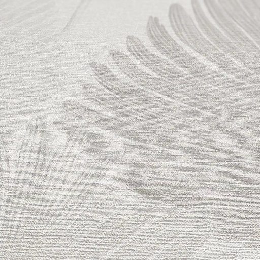 Természetes elegancia - légies stilizált pálmalevél motívum krém világosszürke és ezüstös-szürke tónus finom fény tapéta