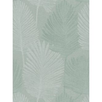   Természetes elegancia - légies stilizált pálmalevél motívum lágy zöld és ezüstös-fehér tónus finom fény tapéta