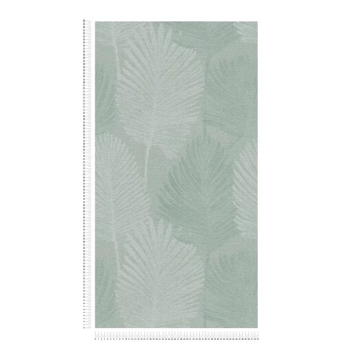 Természetes elegancia - légies stilizált pálmalevél motívum lágy zöld és ezüstös-fehér tónus finom fény tapéta