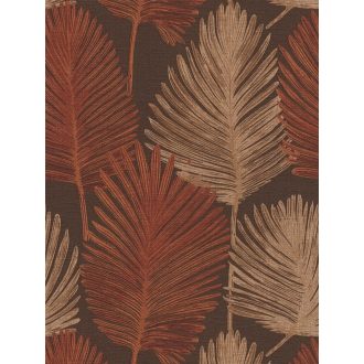   Természetes elegancia - légies stilizált pálmalevél motívum sötétbarna rozsdavörös homokszín és arany tónus finom fény tapéta