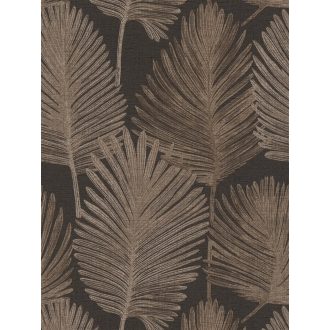   Természetes elegancia - légies stilizált pálmalevél motívum sötétbarna/antracit homokszín és arany tónus finom fény tapéta