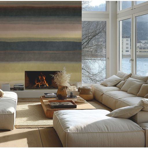 Vízszintes tagolású színátmenetes széles csíkos design szürke barna zöld sárgászöld és antracit tónus falpanel