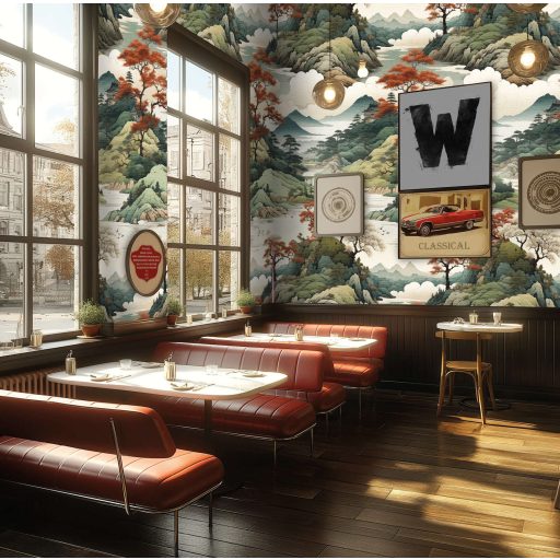 Keleti nyitás! Káprázatos hegyvidéki japán táj pagodával bézs barna zöld vörös és fehér tónus falpanel