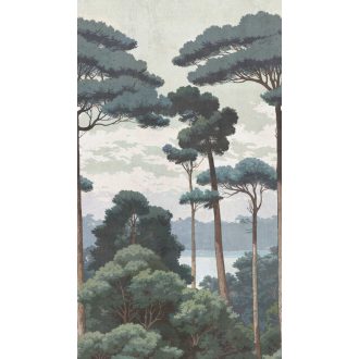   Hangulatos mediterrán erdei panoráma pasztell türkiz kékeszöld krém és zöld tónus falpanel