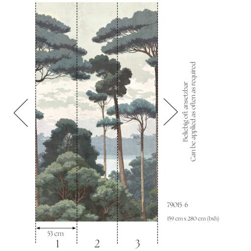 Hangulatos mediterrán erdei panoráma pasztell türkiz kékeszöld krém és zöld tónus falpanel