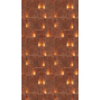   Intuitív loft stílusú geometriai kompozíció meleg fényhatásokkal bronz oxidálódott réz/rozsdavörös és aranysárga tónus falpanel