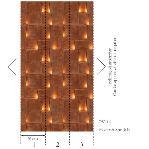 Intuitív loft stílusú geometriai kompozíció meleg fényhatásokkal bronz oxidálódott réz/rozsdavörös és aranysárga tónus falpanel