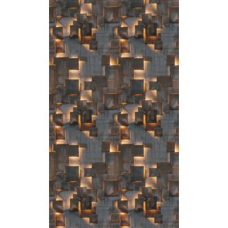   Lenyűgöző háromdimenziós geometriai kompozíció szürke/sötétszürke aranysárga és világos bronz tónus fémes hatás falpanel