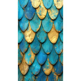   Akár cserepek akár egymásra fedéssel helyezett szörfdeszkák bravúros kompozíciója kék aranysárga barna és türkiz tónus falpanel