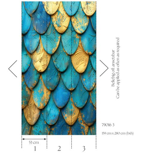 Akár cserepek akár egymásra fedéssel helyezett szörfdeszkák bravúros kompozíciója kék aranysárga barna és türkiz tónus falpanel