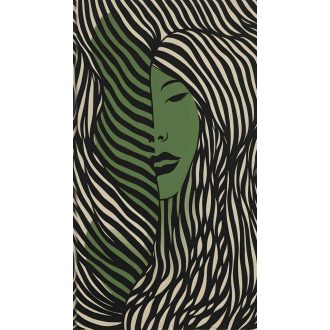   A grafikus portré ábrázolás gyöngyszeme! Hajzuhatag fél női arccal bézs zöld és fekete tónus falpanel