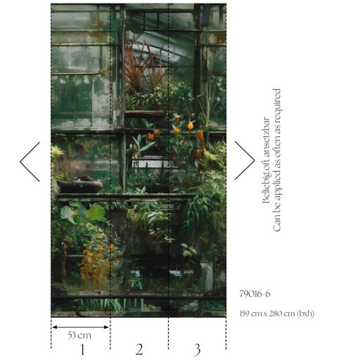 Nosztalgikus és trendi vintage üvegház motívum zöld barna narancs és fekete tónus falpanel