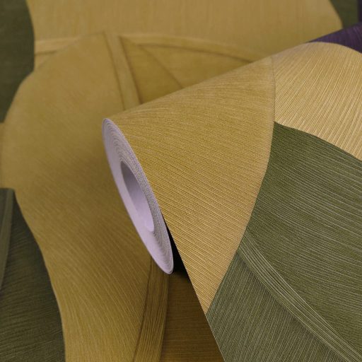 Nagyformátumú 3D trópusi levélzet kifinomult struktúrával sárga zöld és fekete tónus tapéta